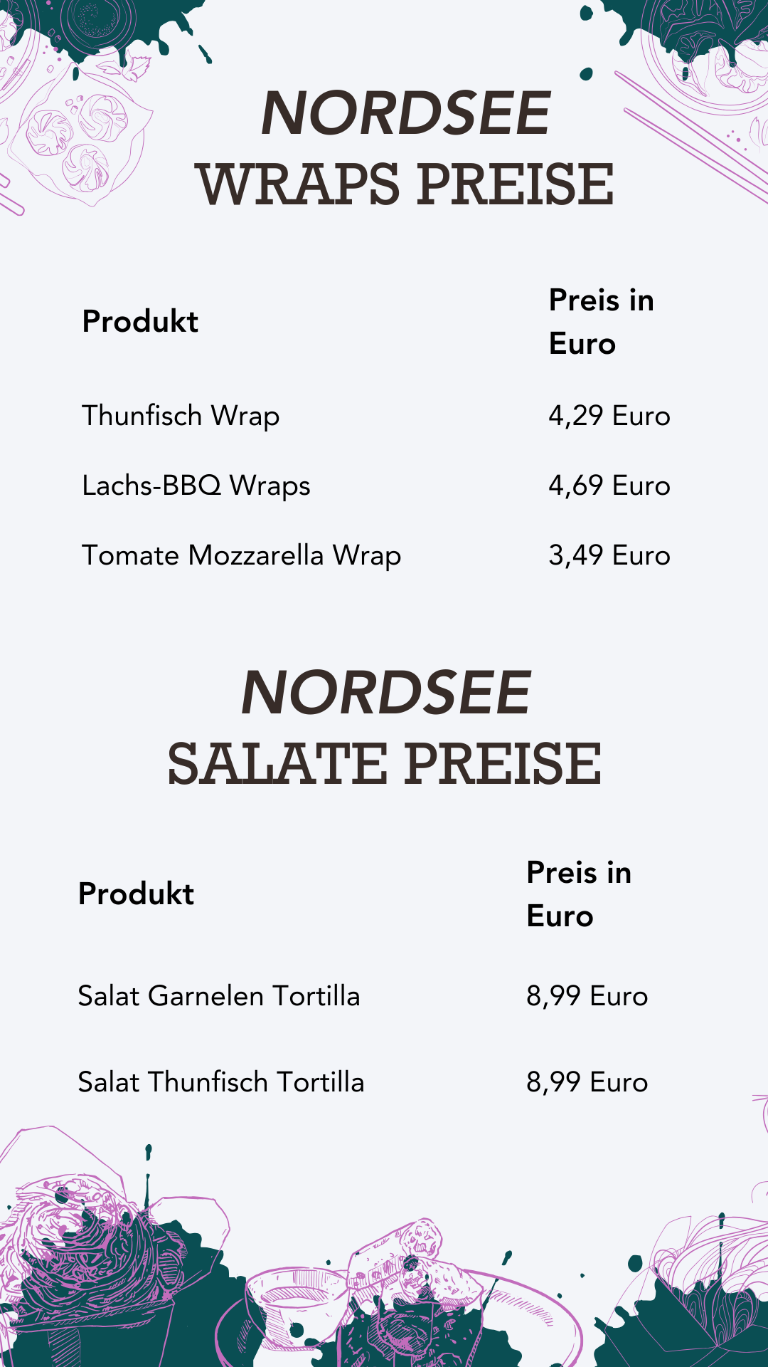 wraps und salate Nordsee Preise